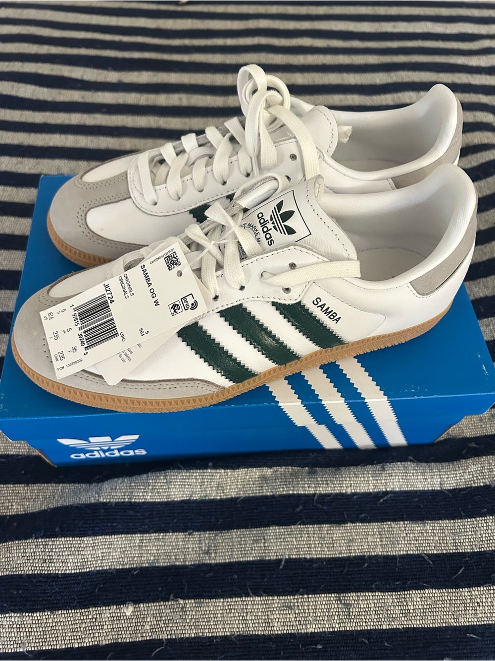 adidas Samba Women's Sneakers in White with Dark Green Stripes
